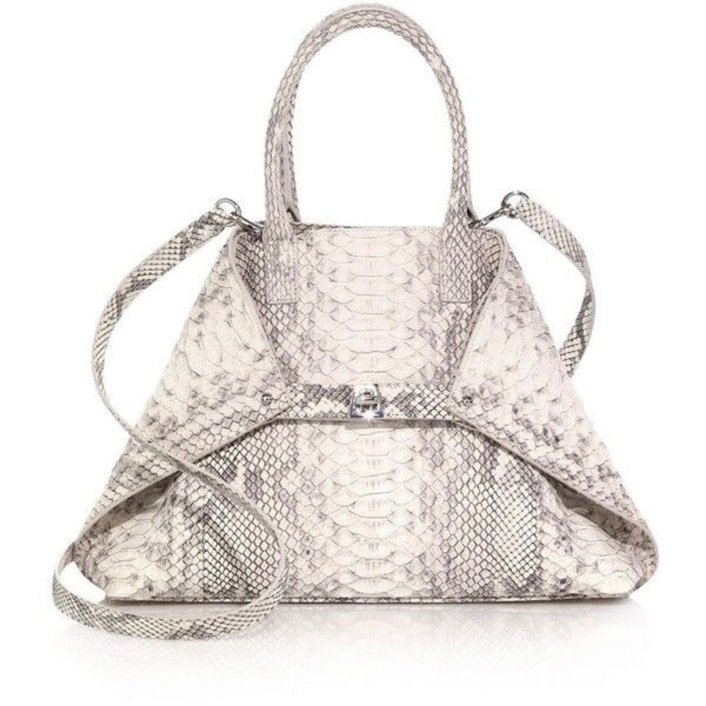 Akris AI Small White and Grey Colored Phyton Suede Messenger Bag